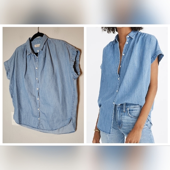 Madewell Central Shirt. Blue Cotton lyocell. Women's size small. - Picture 1 of 16